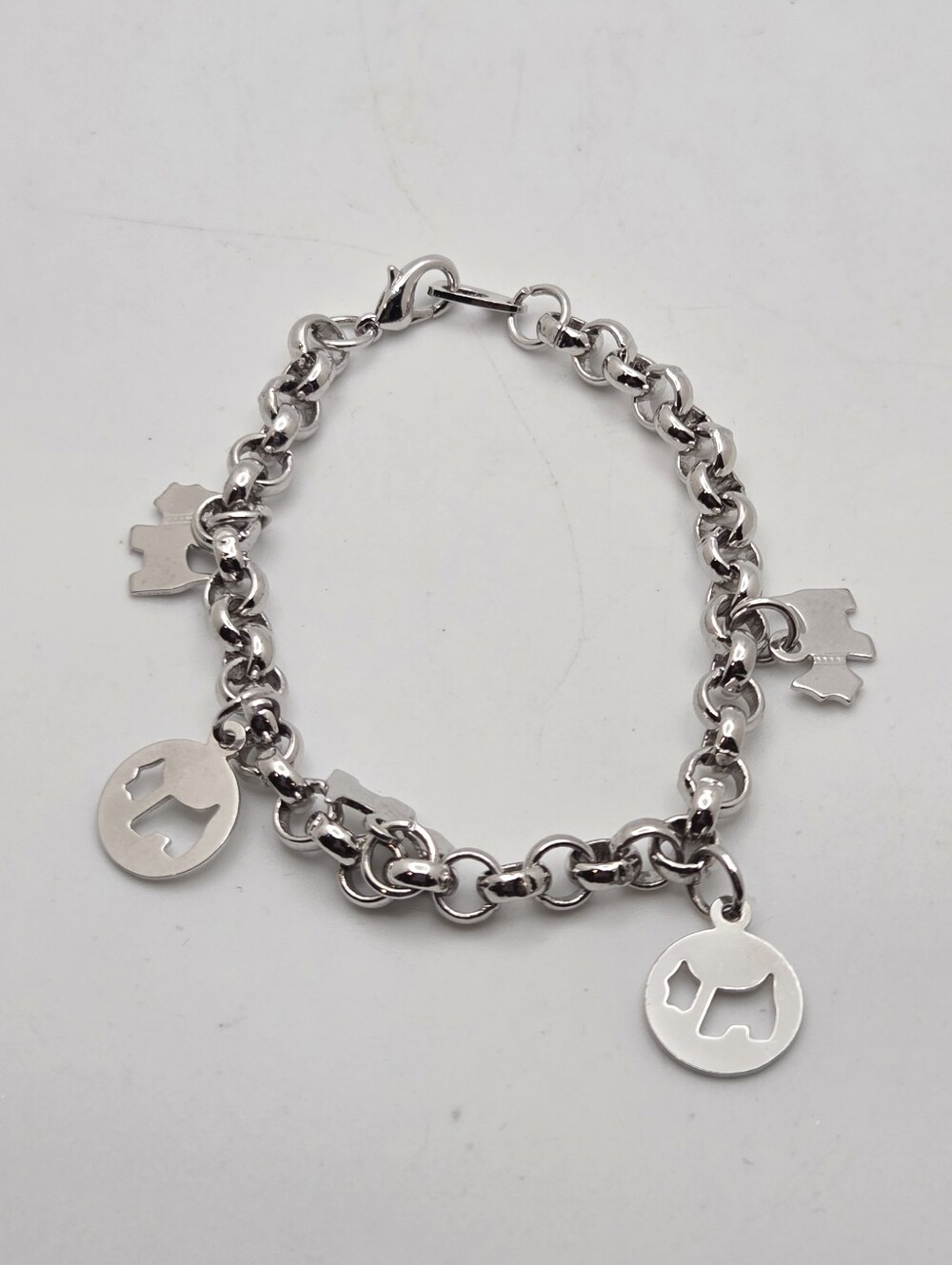 Vintage Sterling Silver Rolo Chain Scottie Dog Charm Bracelet Dog Lover